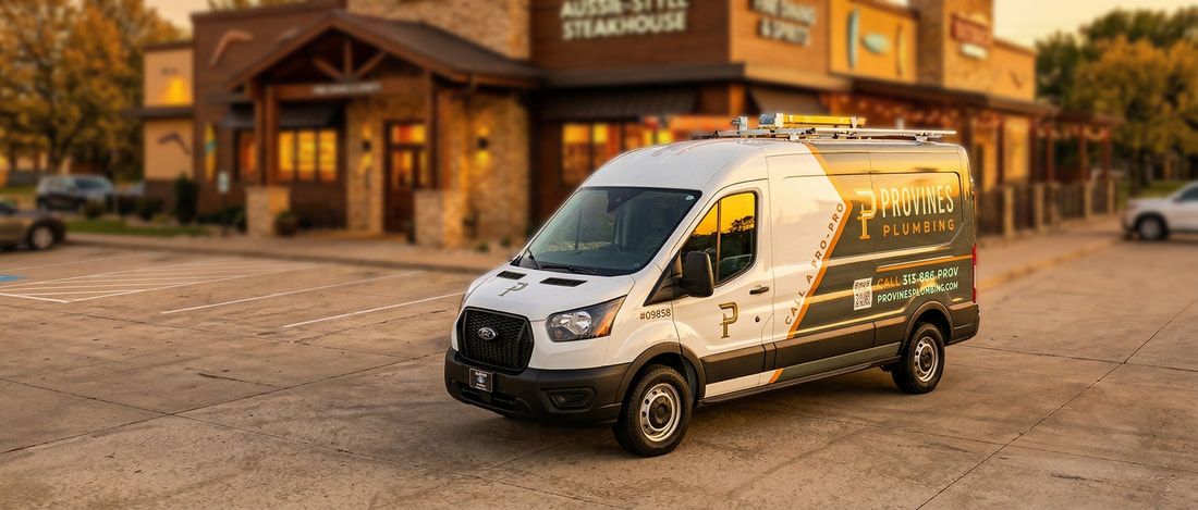 Provines Plumbing van at a Wichita restaurant